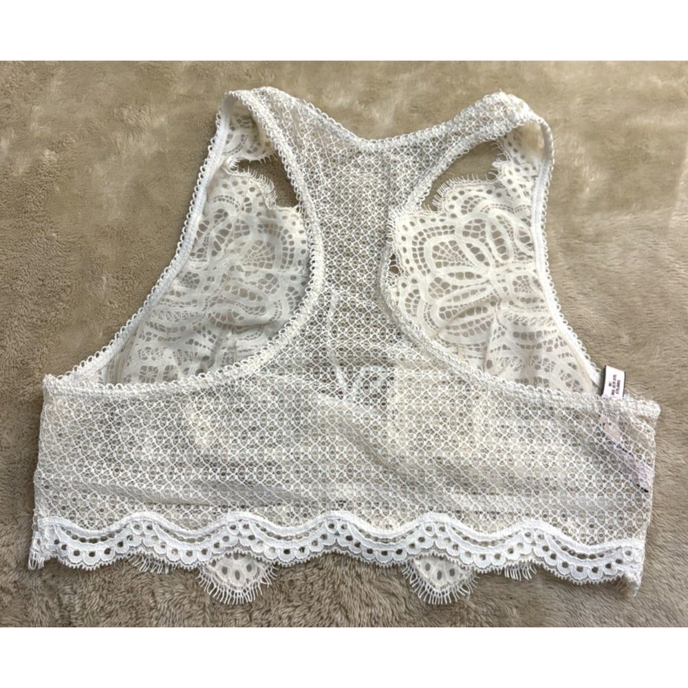 VICTORIA SECRET DREAM ANGELS LACED UP BRALETTE White Floral Mesh Sheer Crochet - Picture 10 of 14
